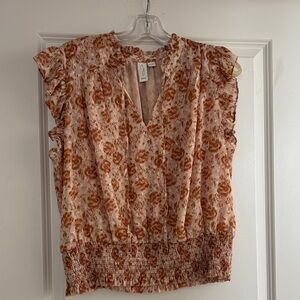 Joie Floral Print Blouse in Cream and Brown